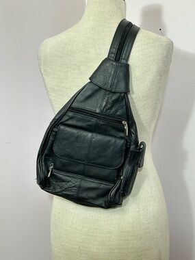 90s Black Leather Sling Backpack